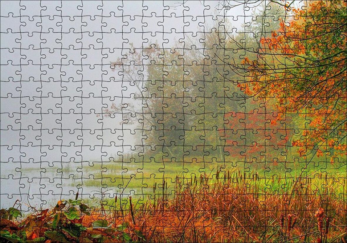 Cakapuzzle Sisli Ormanda Sonbahar Renkleri ve Göl Puzzle Yapboz MDF Ahşap