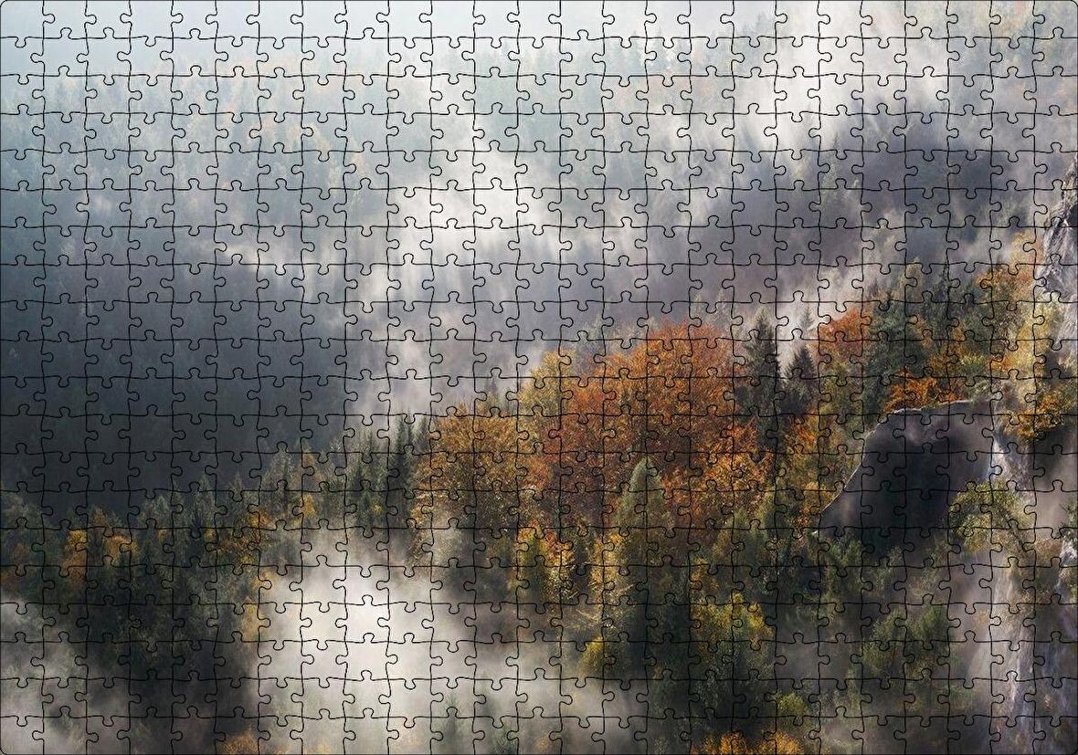 Cakapuzzle Sonbahar Renklerinde Orman ve Sisler Puzzle Yapboz MDF Ahşap