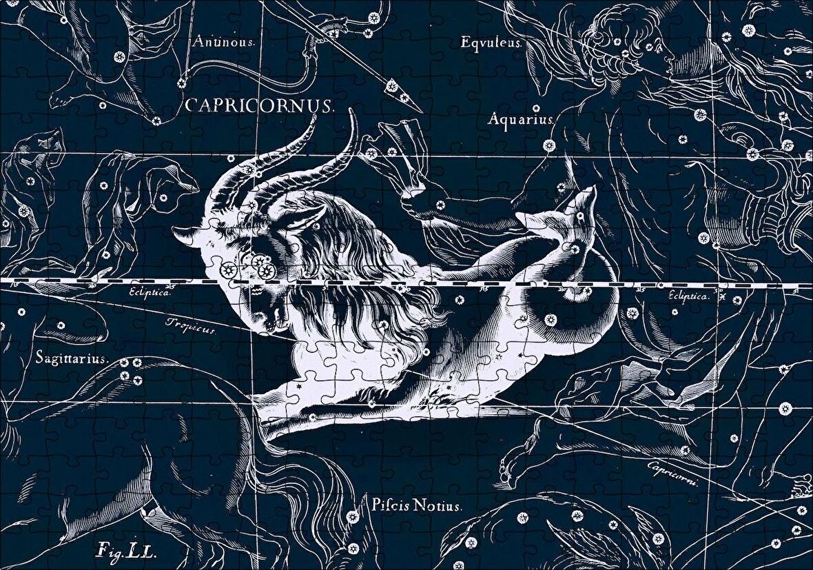 Cakapuzzle Koç Burcu Görseli Siyah Beyaz Puzzle Yapboz MDF Ahşap