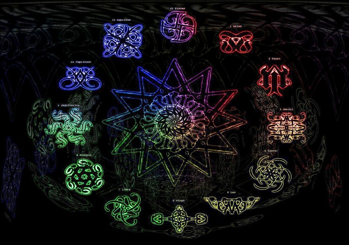 Cakapuzzle Renklerle Burç Sembolleri Puzzle Yapboz MDF Ahşap