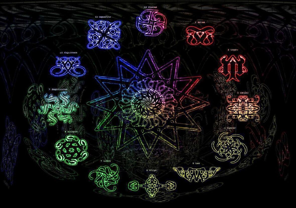 Cakapuzzle Renklerle Burç Sembolleri Puzzle Yapboz MDF Ahşap