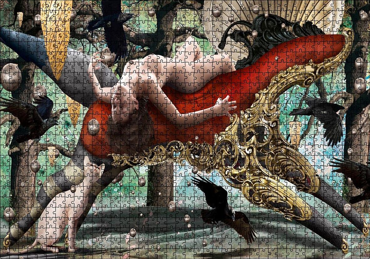 Cakapuzzle At Şeklindeki Tahtta Çıplak Genç Kadın Puzzle Yapboz MDF Ahşap