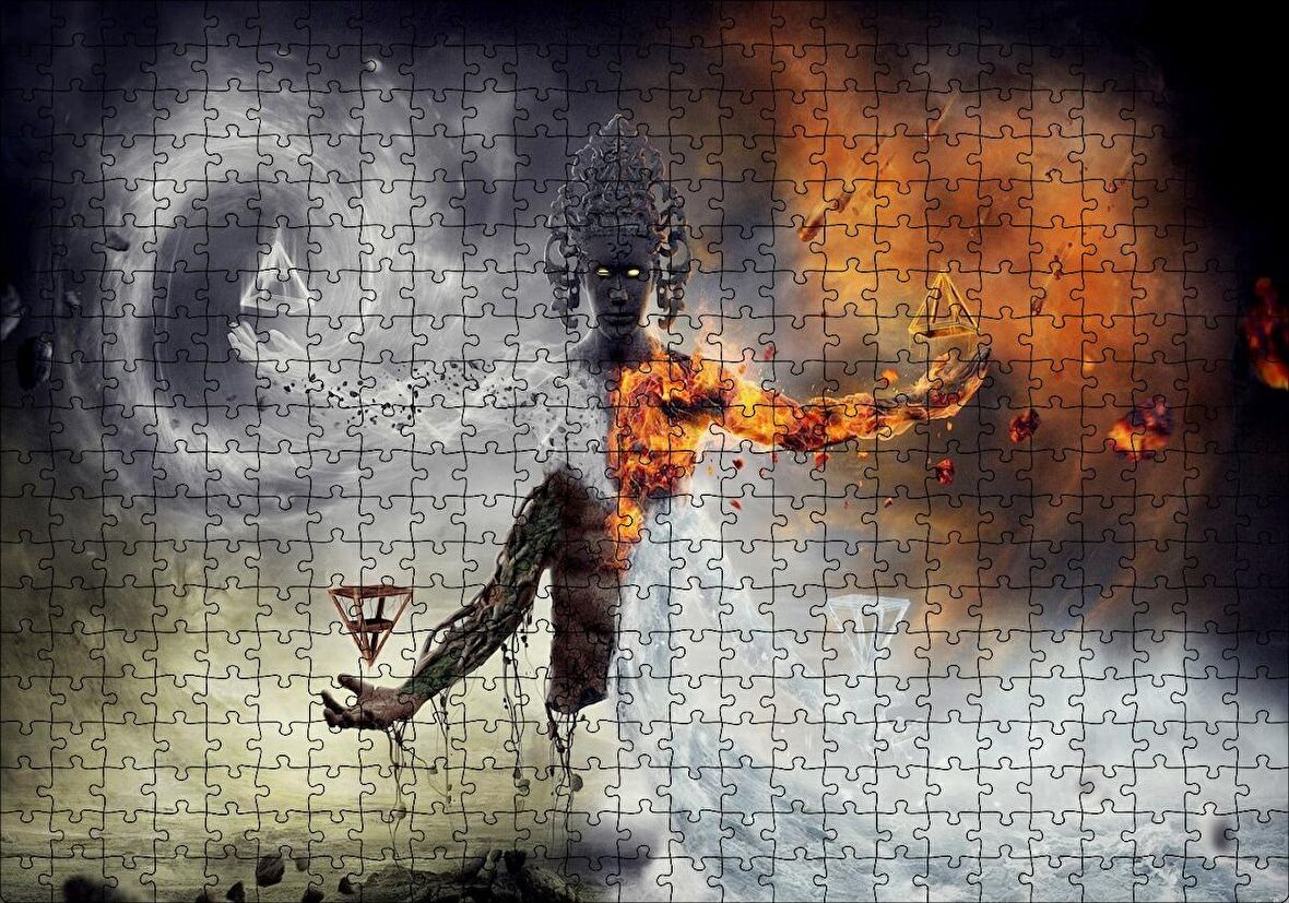 Cakapuzzle Ateş Toprak Su ve Rüzgar Büyücü Puzzle Yapboz MDF Ahşap