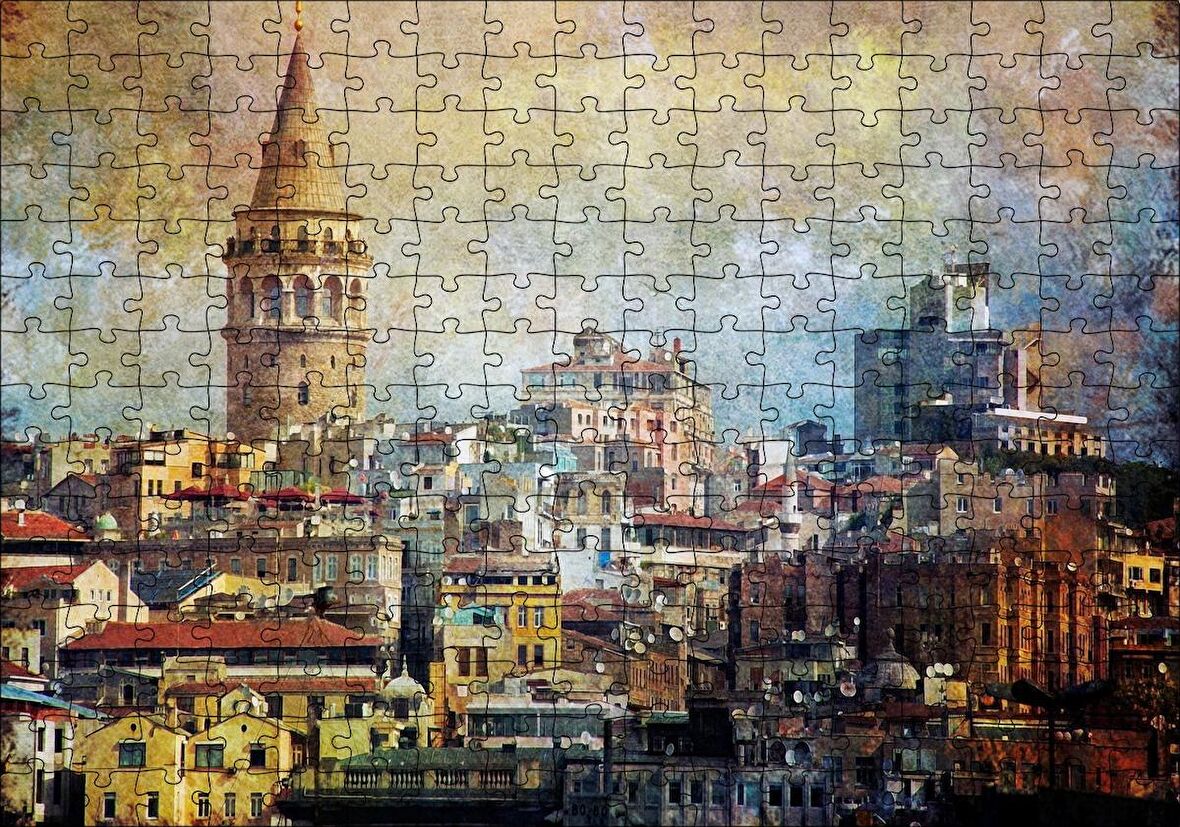 Cakapuzzle Galata Kulesinin Sanatsal Görsel Puzzle Yapboz MDF Ahşap