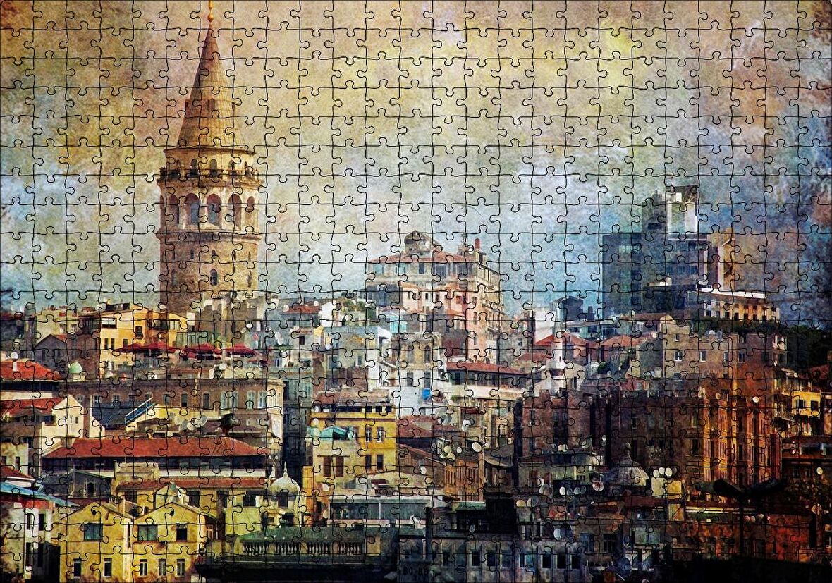 Cakapuzzle Galata Kulesinin Sanatsal Görsel Puzzle Yapboz MDF Ahşap