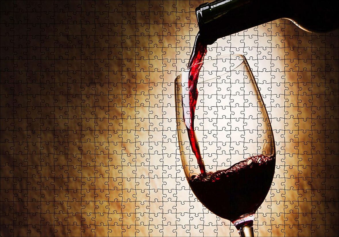 Cakapuzzle Kadehe Dökülen Kırmızı Şarap Görseli Puzzle Yapboz MDF Ahşap