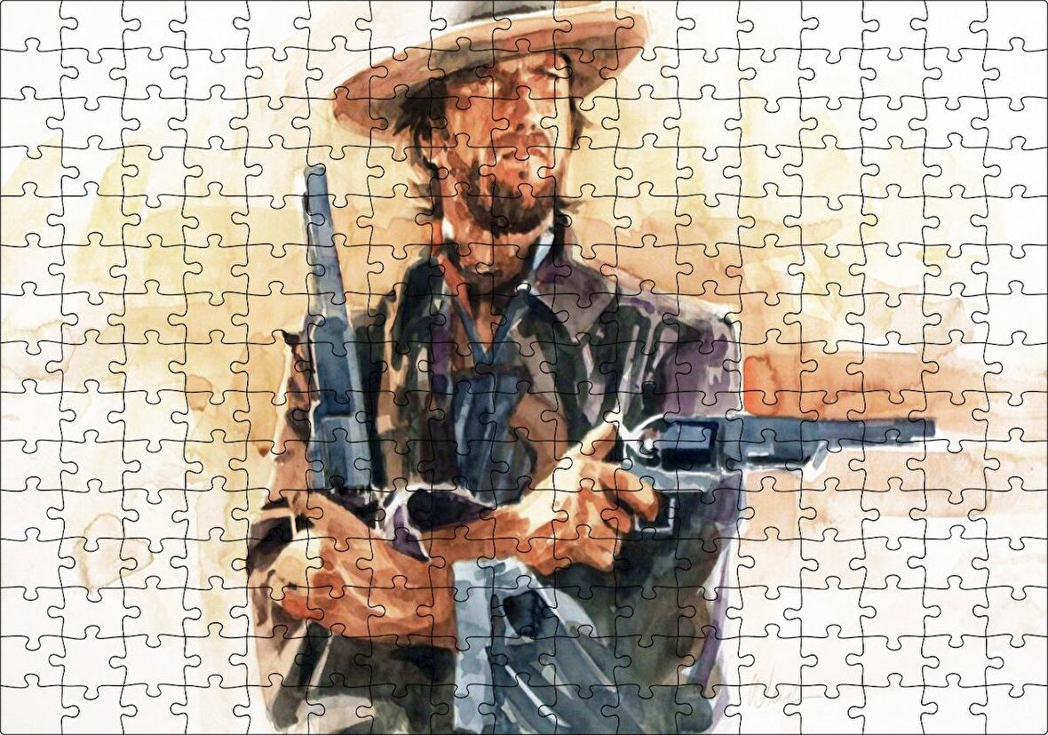 Cakapuzzle Kovboy Clint Eastwood, Sanat Görsel, Puzzle Yapboz MDF Ahşap