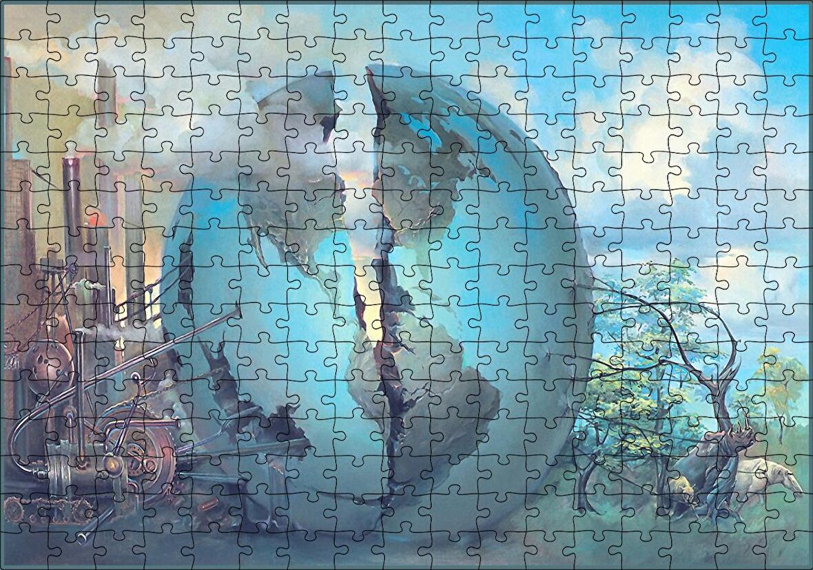 Cakapuzzle Makineleşme ve Doğanın Savaşı Dünyayı Bölüyor Puzzle Yapboz MDF Ahşap
