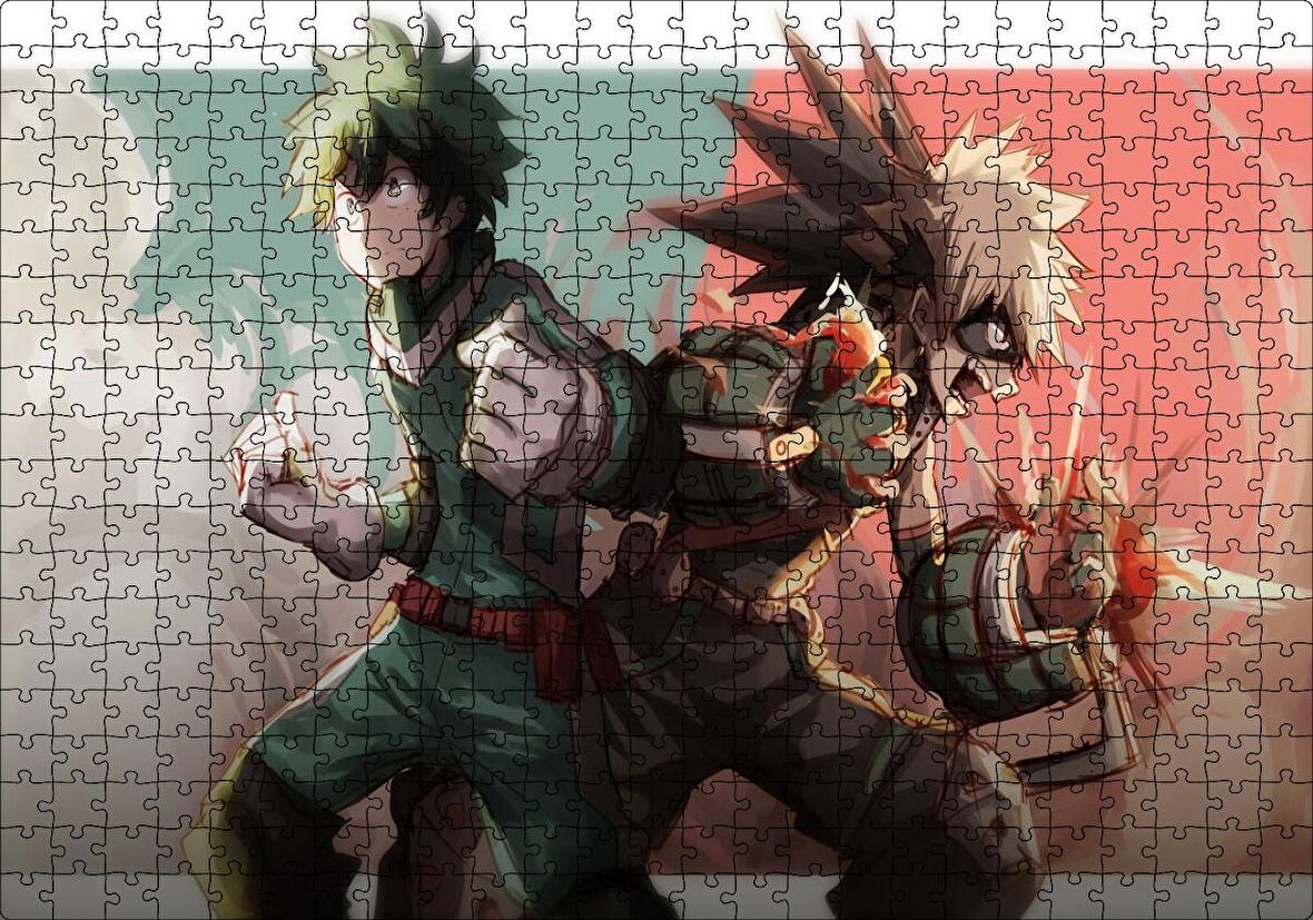 Cakapuzzle My Hero Academia Young Bakugo ve Midoriya Görseli Puzzle Yapboz MDF Ahşap
