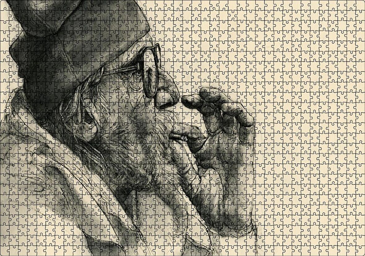 Cakapuzzle Sigara İçen Gözlüklü Yaşlı İnsan Görseli Puzzle Yapboz MDF Ahşap