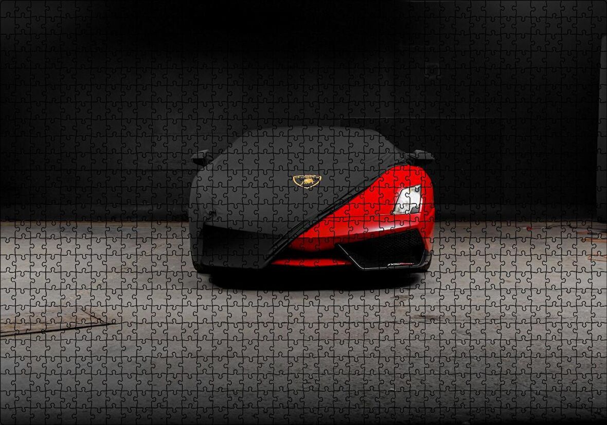 Cakapuzzle Siyah Örtülü Kırmızı Lamborghini Puzzle Yapboz MDF Ahşap