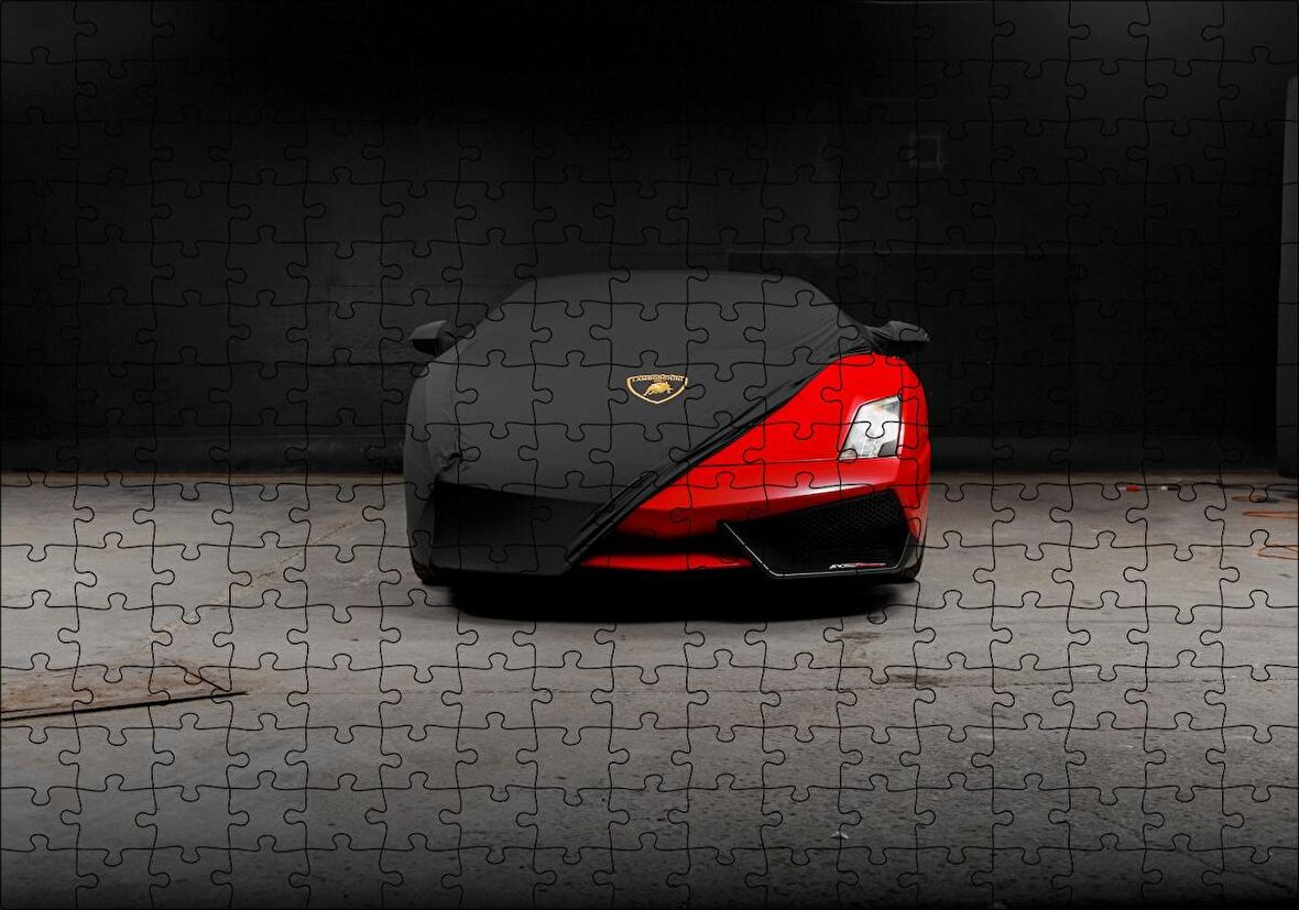 Cakapuzzle Siyah Örtülü Kırmızı Lamborghini Puzzle Yapboz MDF Ahşap
