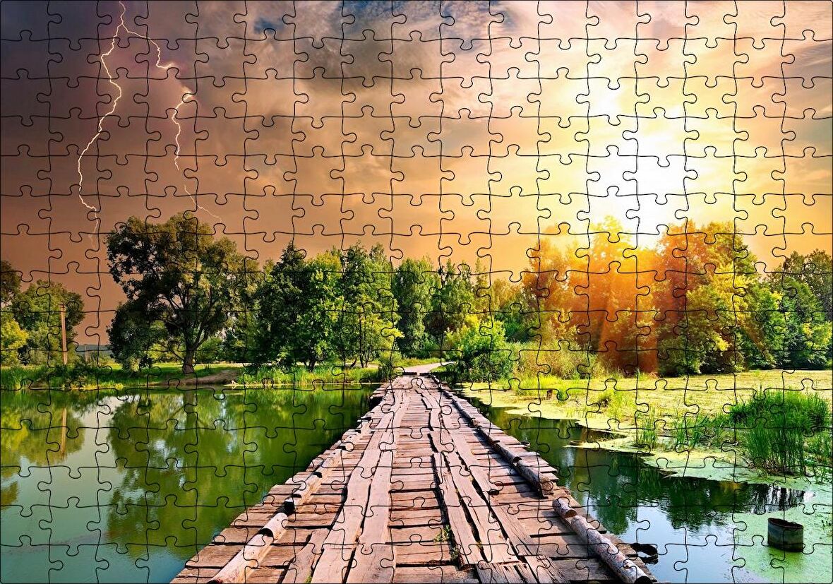 Cakapuzzle Tahta İskele Şimşekli Gökler ve Güneşli Hava Puzzle Yapboz MDF Ahşap