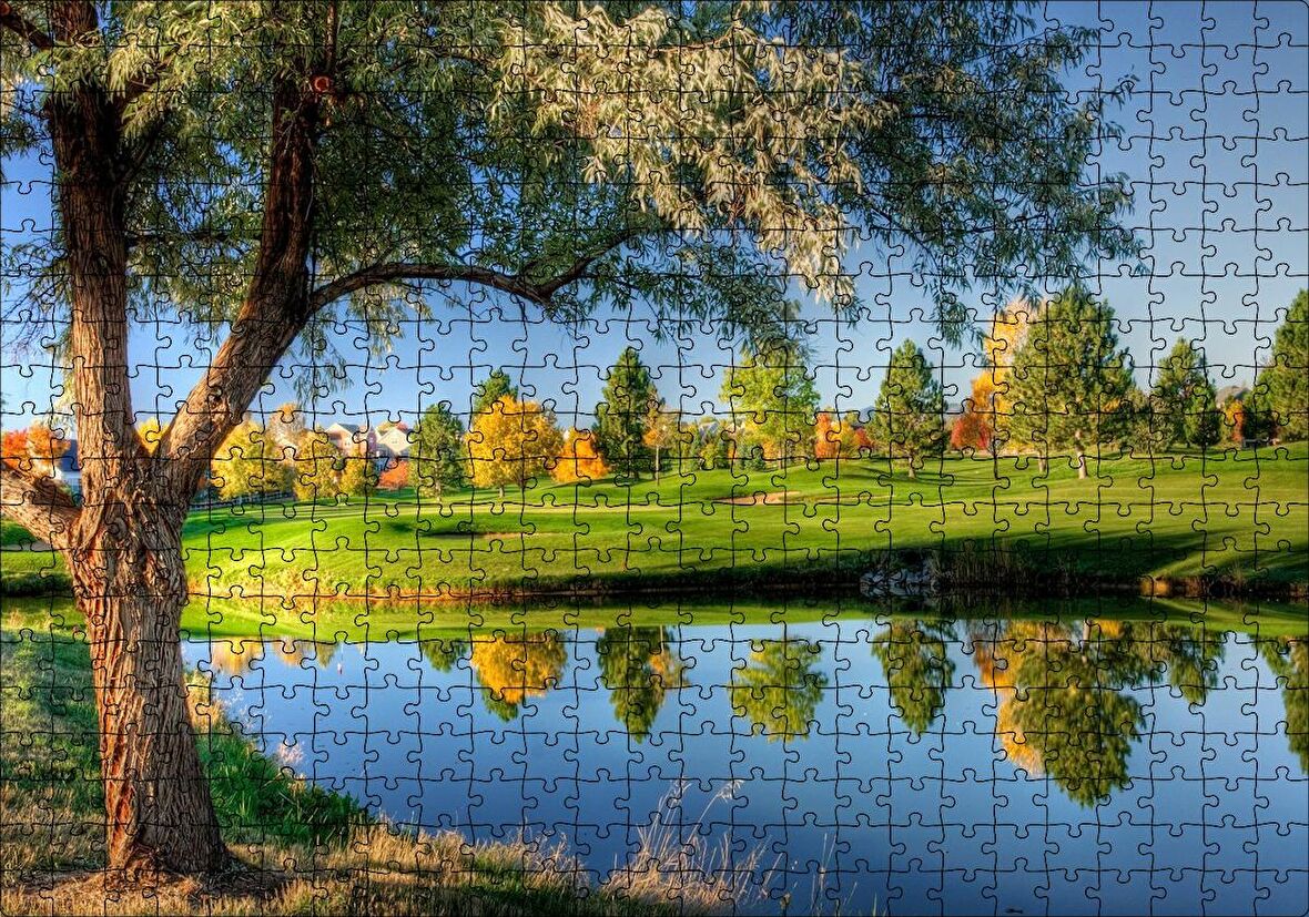 Cakapuzzle Yeşil Çayırlar Durgun Göl ve Söğüt Ağacı Puzzle Yapboz MDF Ahşap