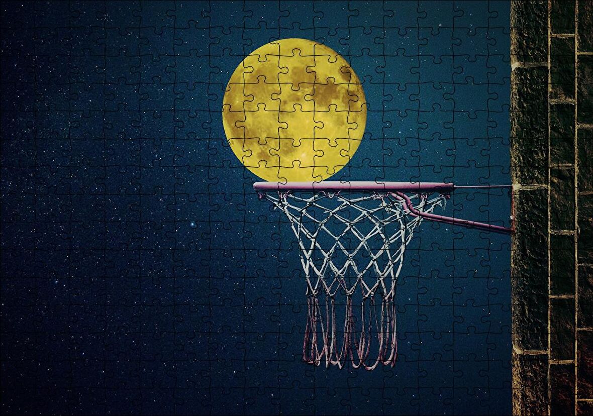 Cakapuzzle Basket Potası ve Dolunay İllüstrasyon Puzzle Yapboz MDF Ahşap