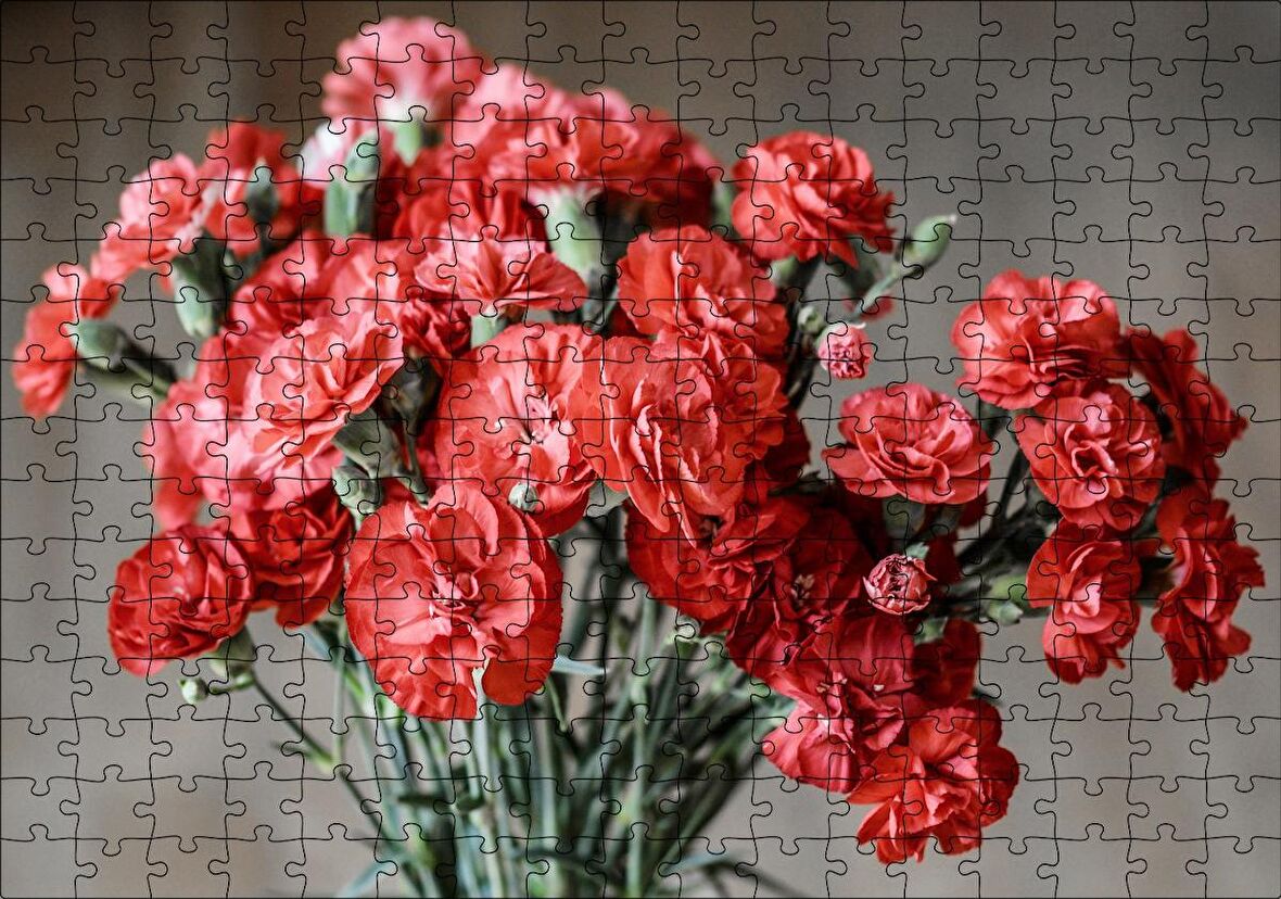 Cakapuzzle Bir Demet Kırmızı Yabani Karanfil Puzzle Yapboz MDF Ahşap