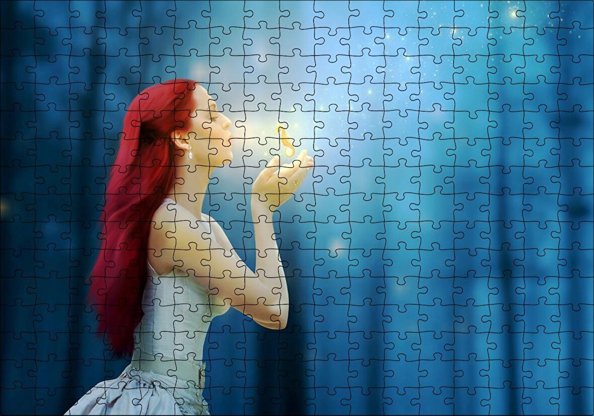 Cakapuzzle Fantastik Kızıl Saçlı Kız ve Denizatı Puzzle Yapboz MDF Ahşap