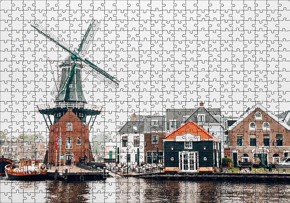 Cakapuzzle Hollanda Yeldeğirmeni ve Şirin Kasaba Puzzle Yapboz MDF Ahşap