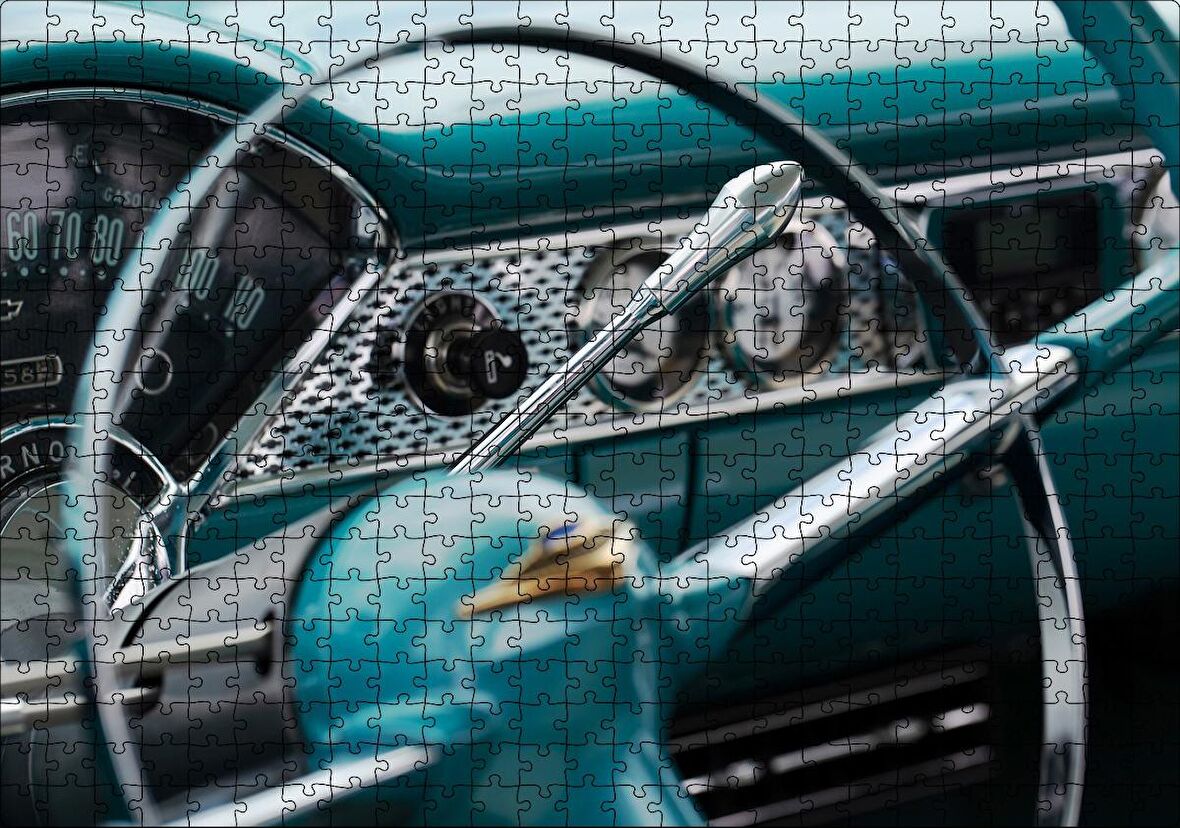 Cakapuzzle Klasik Yeşil Araba Kokpit Detay Yakın Çekim Puzzle Yapboz MDF Ahşap