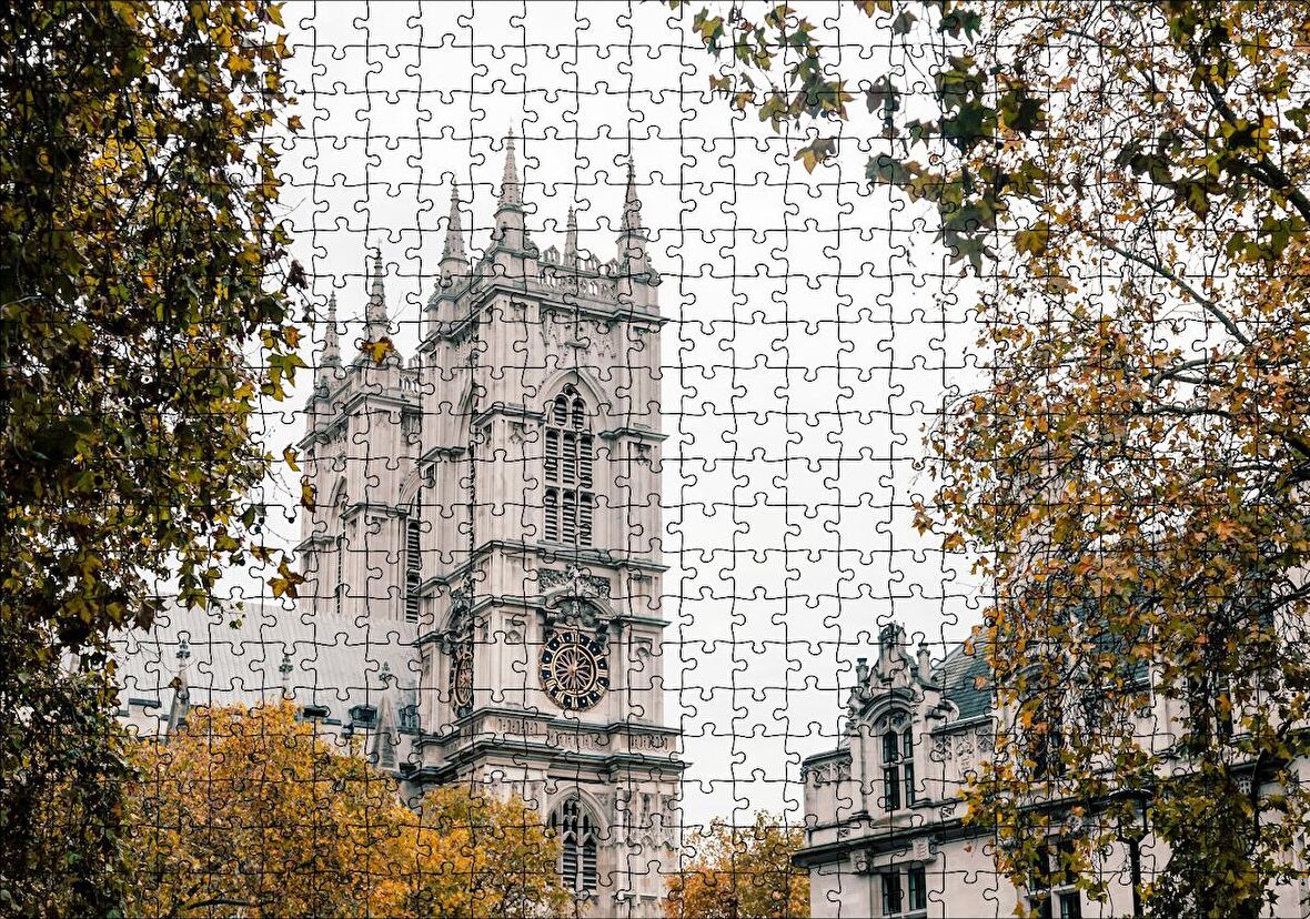 Cakapuzzle Londra'da Tarihi Binalar ve Sonbahar Renkleri Puzzle Yapboz MDF Ahşap