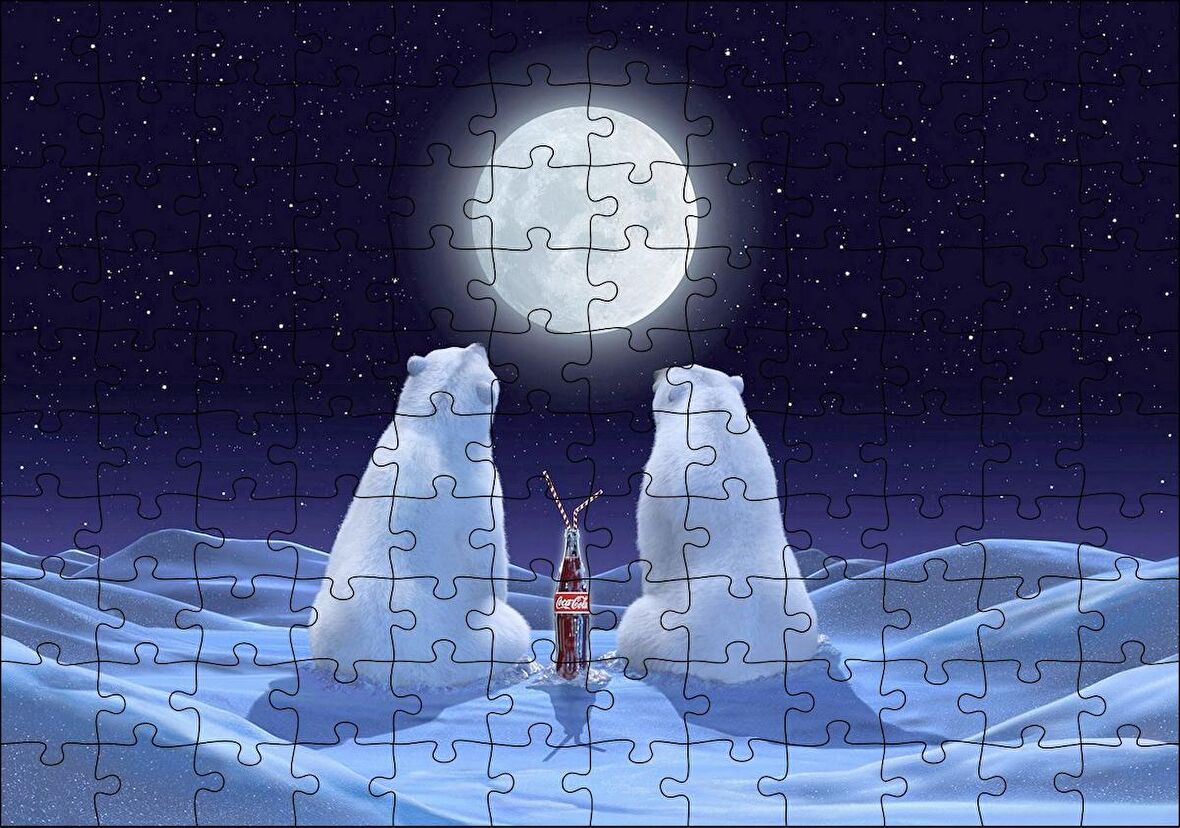 Cakapuzzle Dolunaya Karşı Kola İçen Kutup Ayıları Puzzle Yapboz MDF Ahşap