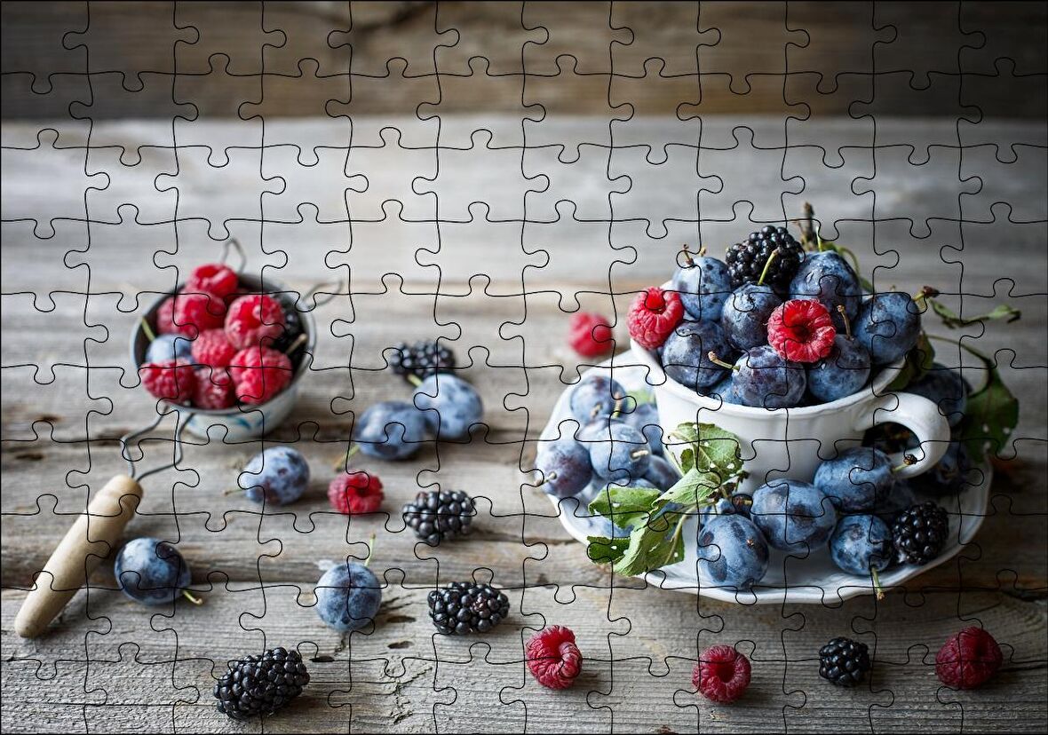 Cakapuzzle Fincanda Yabanmersini Ahududu ve Böğürtlenler Puzzle Yapboz MDF Ahşap