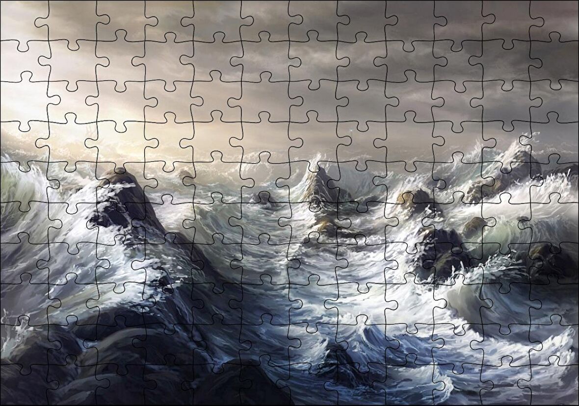 Cakapuzzle Fırtınada Dalgalı Okyanus ve Bulutlar Puzzle Yapboz MDF Ahşap