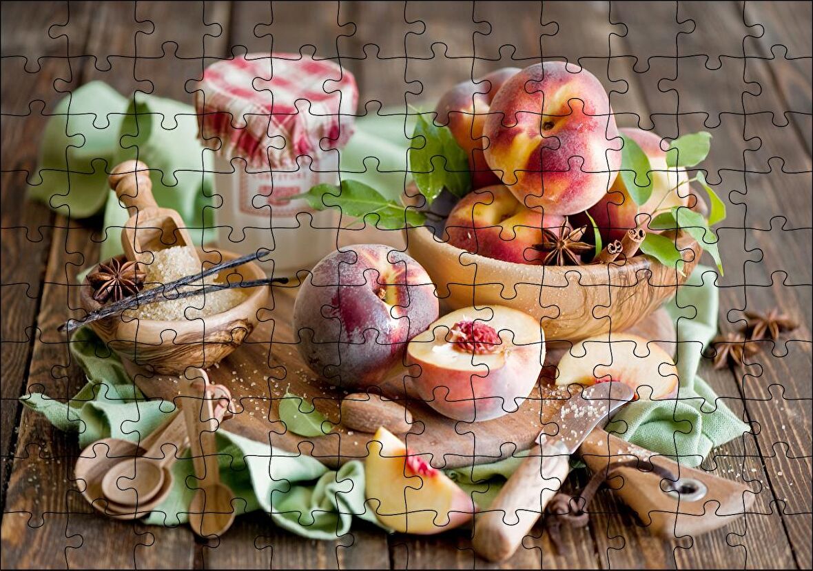 Cakapuzzle Masa Üzerinde Şeftaliler Şeker Anason ve Tarçın Puzzle Yapboz MDF Ahşap