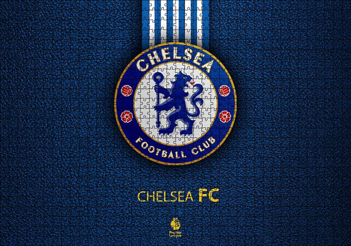 Cakapuzzle Siyah Deri Doku Üzerinde Chelsea Logosu Puzzle Yapboz MDF Ahşap