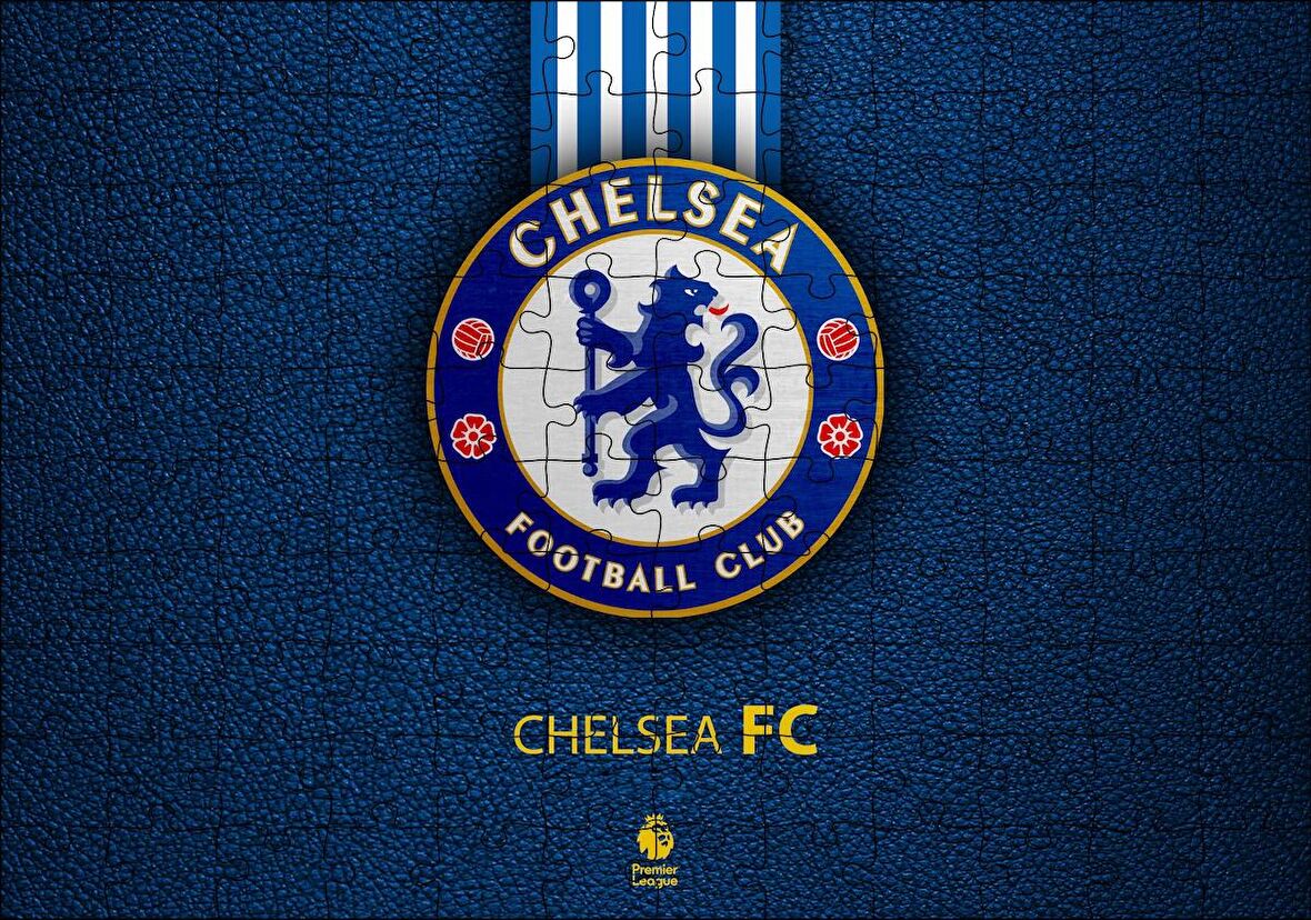 Cakapuzzle Siyah Deri Doku Üzerinde Chelsea Logosu Puzzle Yapboz MDF Ahşap