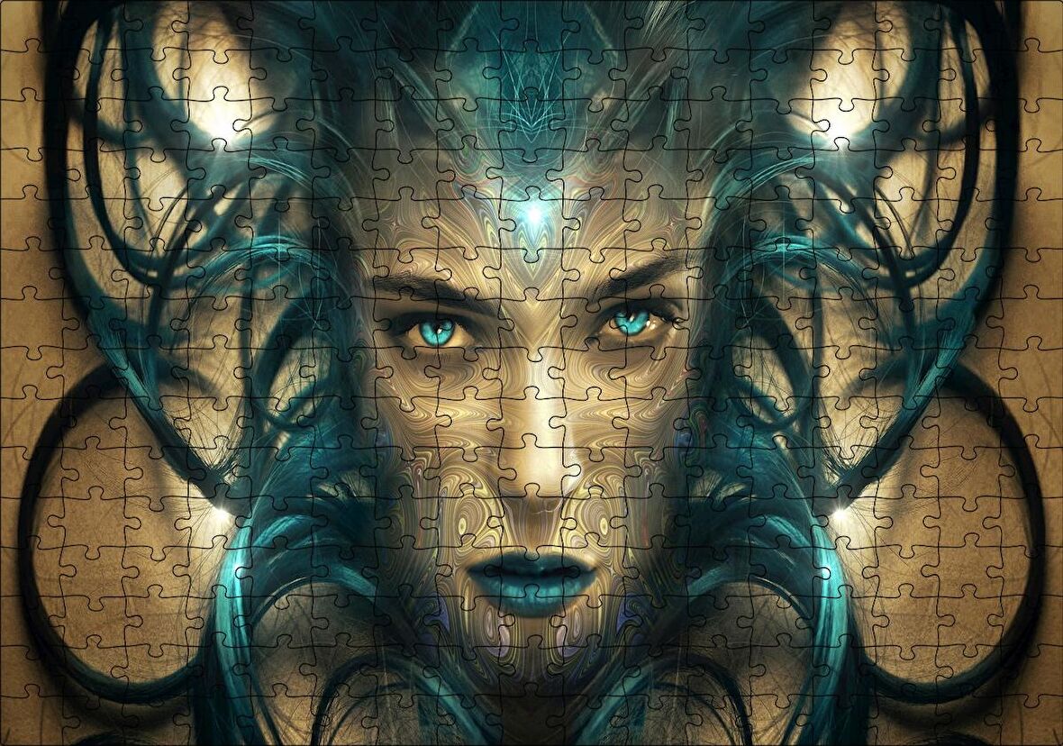 Cakapuzzle Sürrealistik Kadın Yüzü ve Siyah Saçları Puzzle Yapboz MDF Ahşap