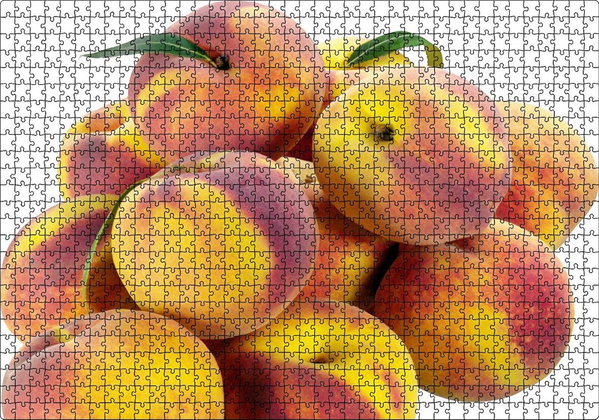 Cakapuzzle Taze Şeftaliler Beyaz Zemin Puzzle Yapboz MDF Ahşap