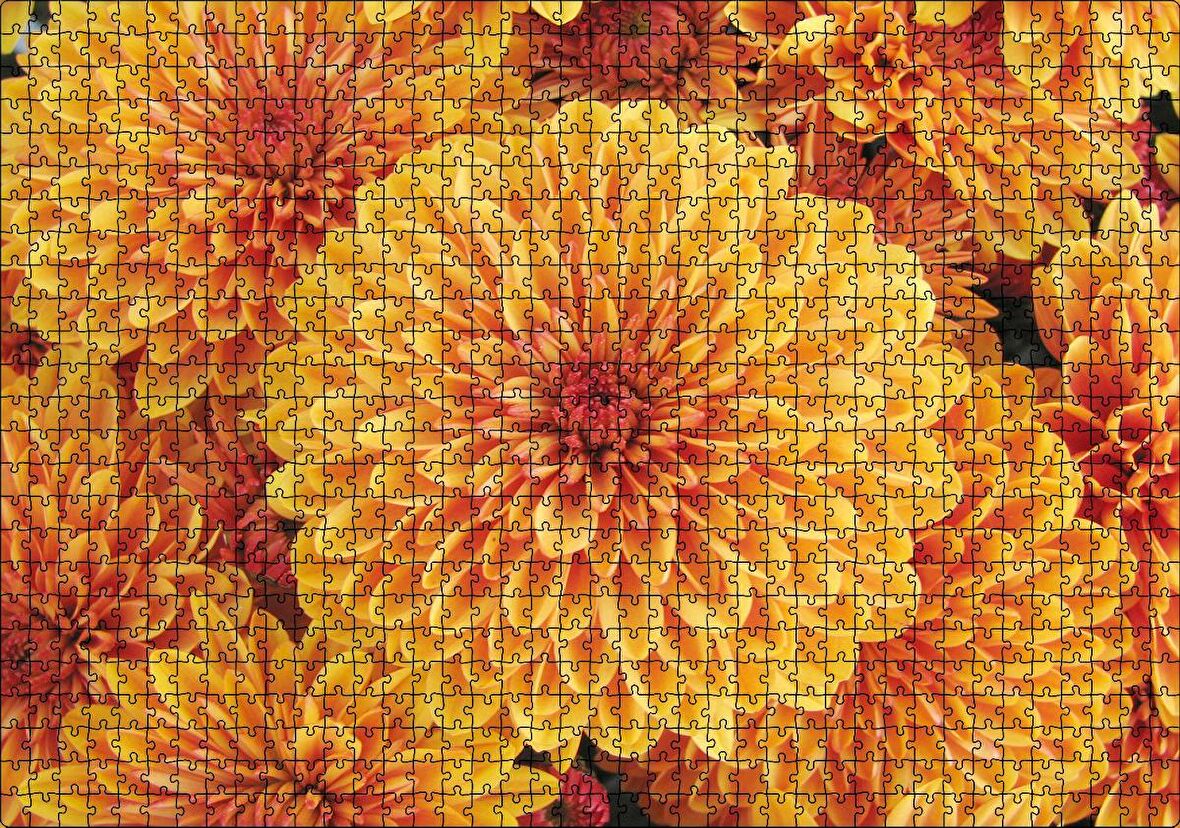 Cakapuzzle Turuncu Yıldız Çiçekleri Puzzle Yapboz MDF Ahşap