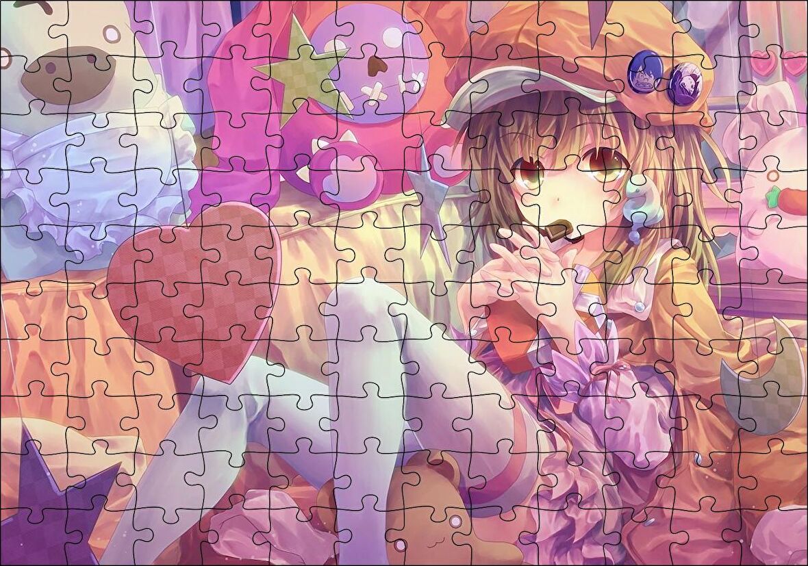 Cakapuzzle Anime Karakteri Şapkalı Kız ve Oyuncakları Puzzle Yapboz MDF Ahşap