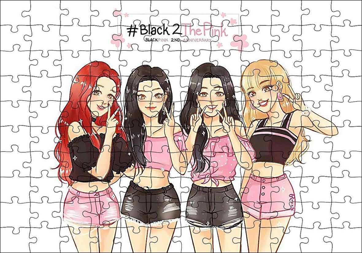 Cakapuzzle Black Pink Kore Pop Pembe Siyah Kıyafetli Puzzle Yapboz MDF Ahşap