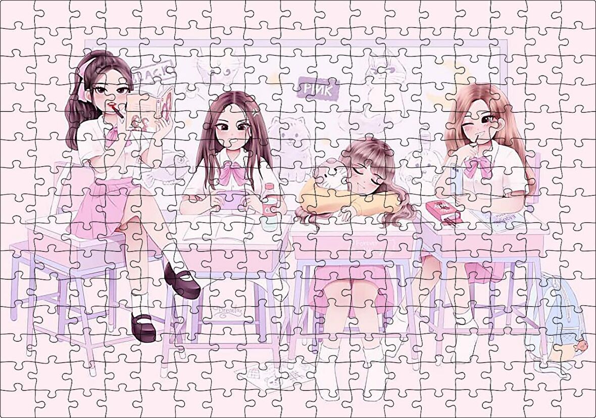 Cakapuzzle Black Pink Pop Grubu Üyeleri Çocuksu Çizim Puzzle Yapboz MDF Ahşap
