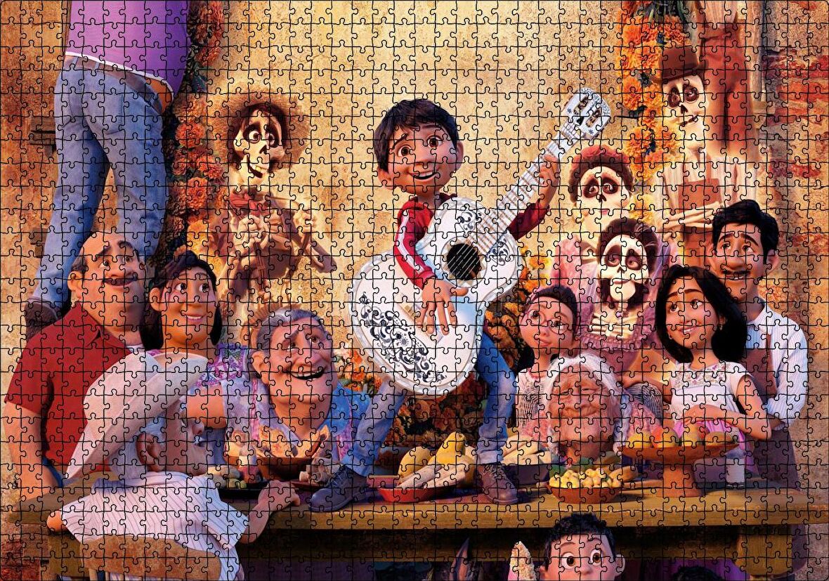 Cakapuzzle Coco Gitarist Çocuk ve Masada Tüm Karakterler Puzzle Yapboz MDF Ahşap