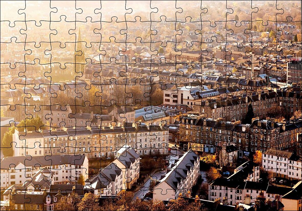 Cakapuzzle İskoçya Edinburg Yüksekten Şehir Manzarası Puzzle Yapboz MDF Ahşap