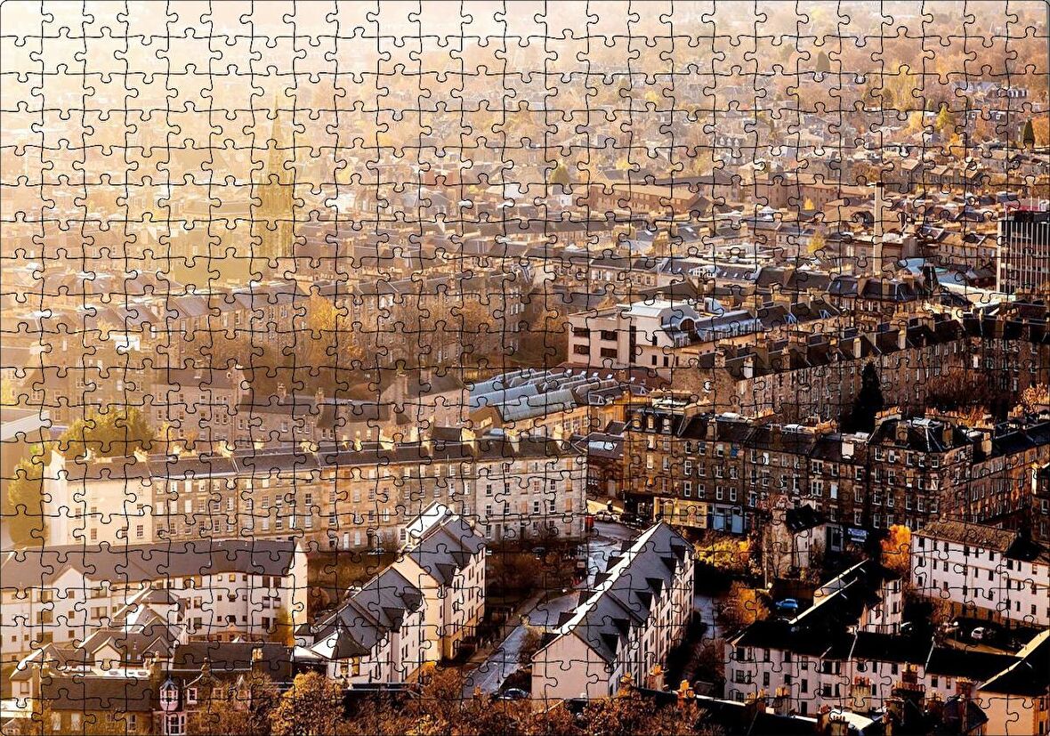 Cakapuzzle İskoçya Edinburg Yüksekten Şehir Manzarası Puzzle Yapboz MDF Ahşap