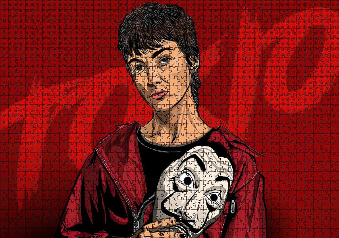 Cakapuzzle La Casa De Papel Tokyo ve Maskesi Çizim Portre Puzzle Yapboz MDF Ahşap