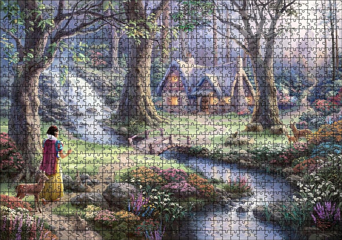 Cakapuzzle Ağaçlar Arasındaki Kahverengi ev Fantezi Sanat Periler Puzzle Yapboz MDF Ahşap