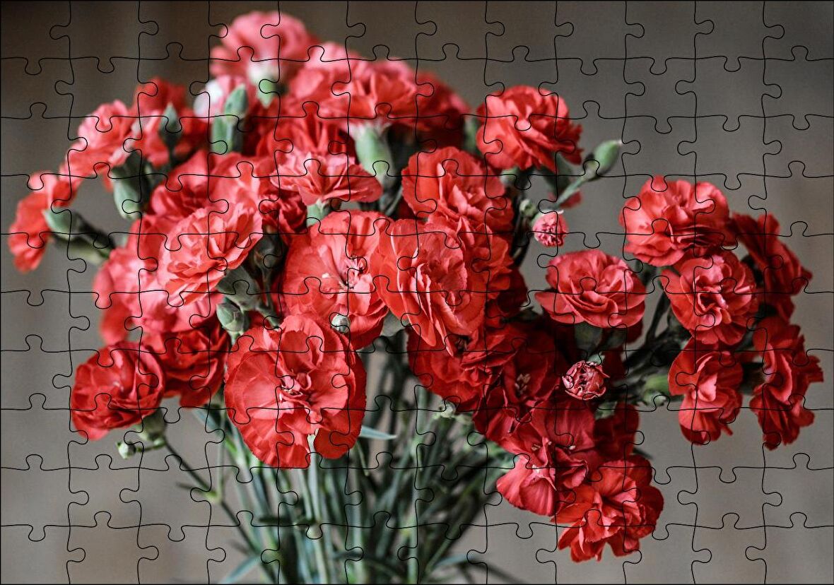 Cakapuzzle Bir Demet Kırmızı Yabani Karanfil Puzzle Yapboz MDF Ahşap