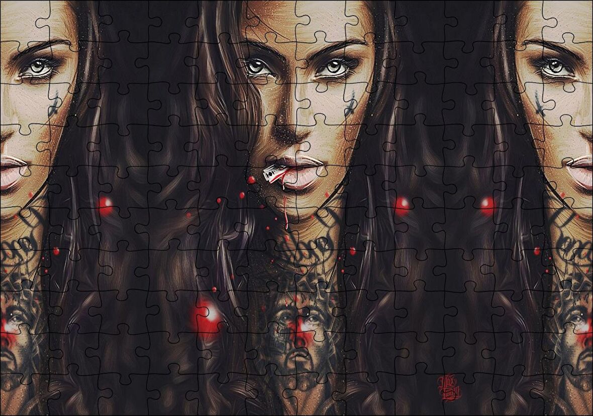 Cakapuzzle Boyun Dövme İllüstrasyonlu Kadın Görseli Puzzle Yapboz MDF Ahşap