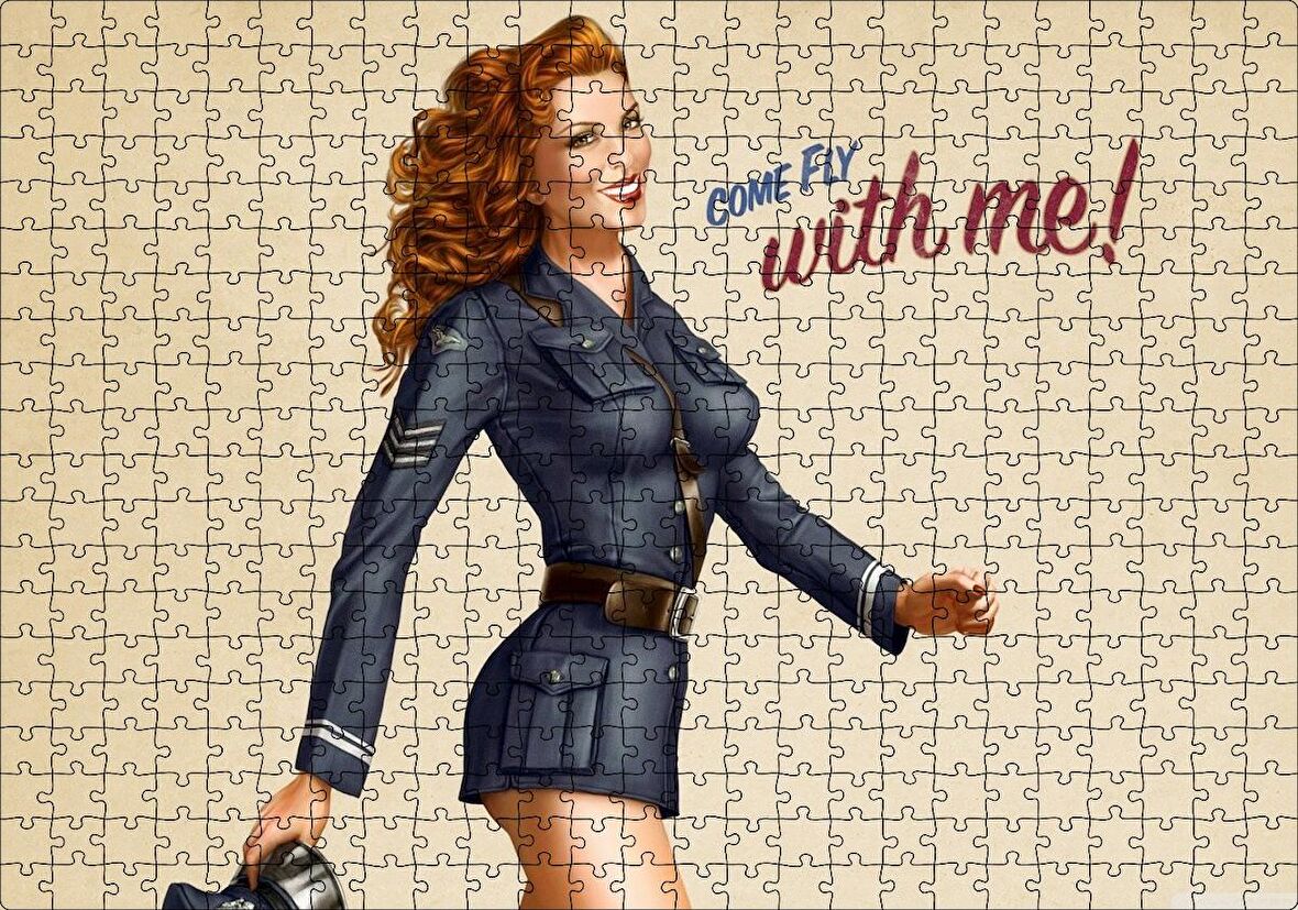Cakapuzzle Come Fly With Me Stil Pin Up Kızı Görseli Puzzle Yapboz MDF Ahşap