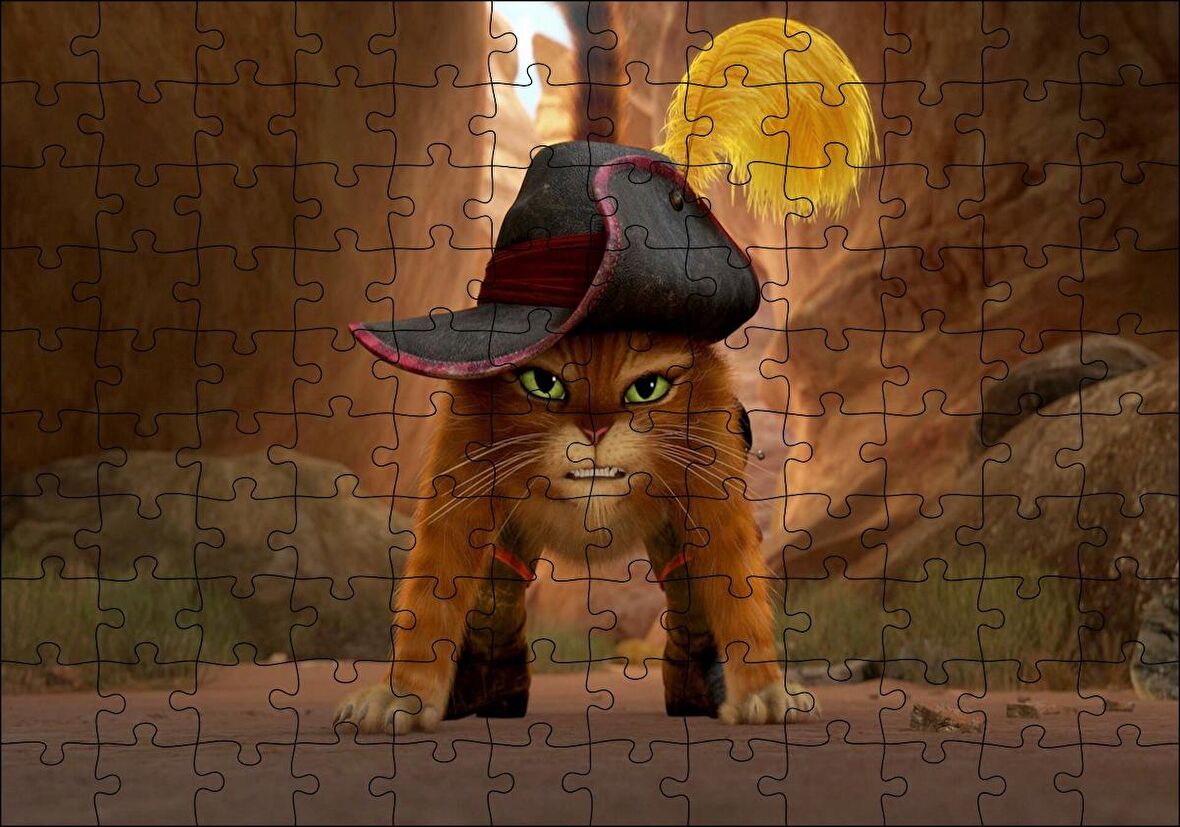 Cakapuzzle Çizmeli Kedi Çizgi film Görseli Puzzle Yapboz MDF Ahşap