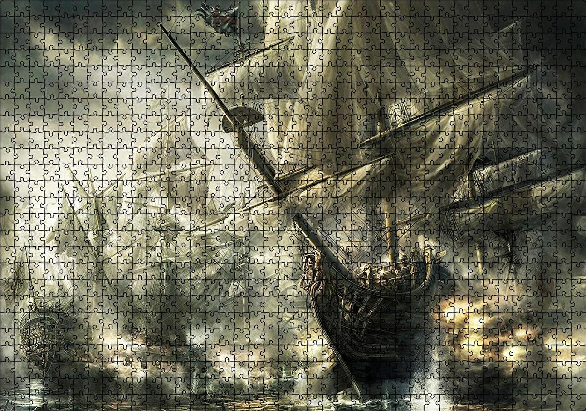 Cakapuzzle Deniz Savaşındaki Yelkenli Gemiler Puzzle Yapboz MDF Ahşap