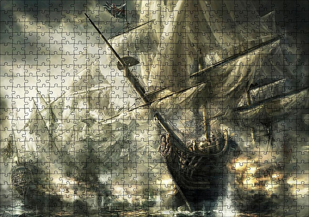 Cakapuzzle Deniz Savaşındaki Yelkenli Gemiler Puzzle Yapboz MDF Ahşap