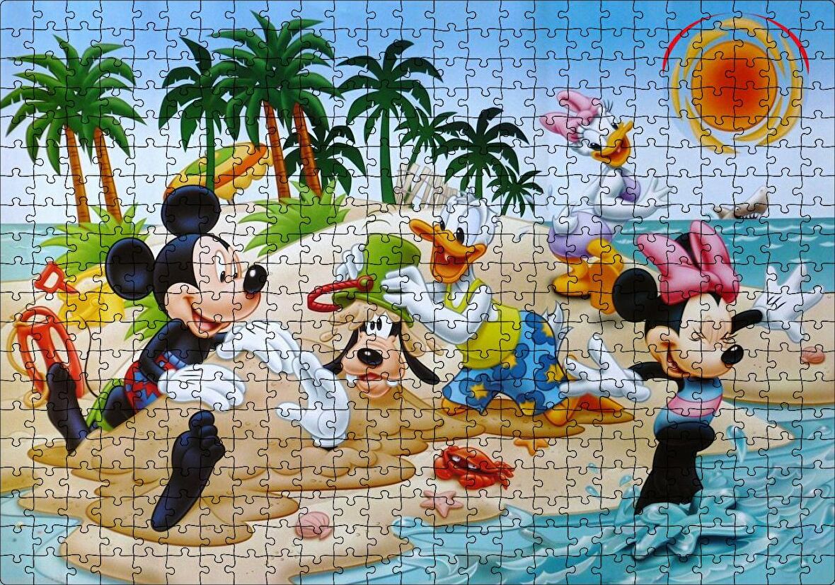 Cakapuzzle Donald Duck Daisy Duck Mickey Mouse Minnie Aand Goofy Sahilde Görseli Puzzle Yapboz MDF Ahşap