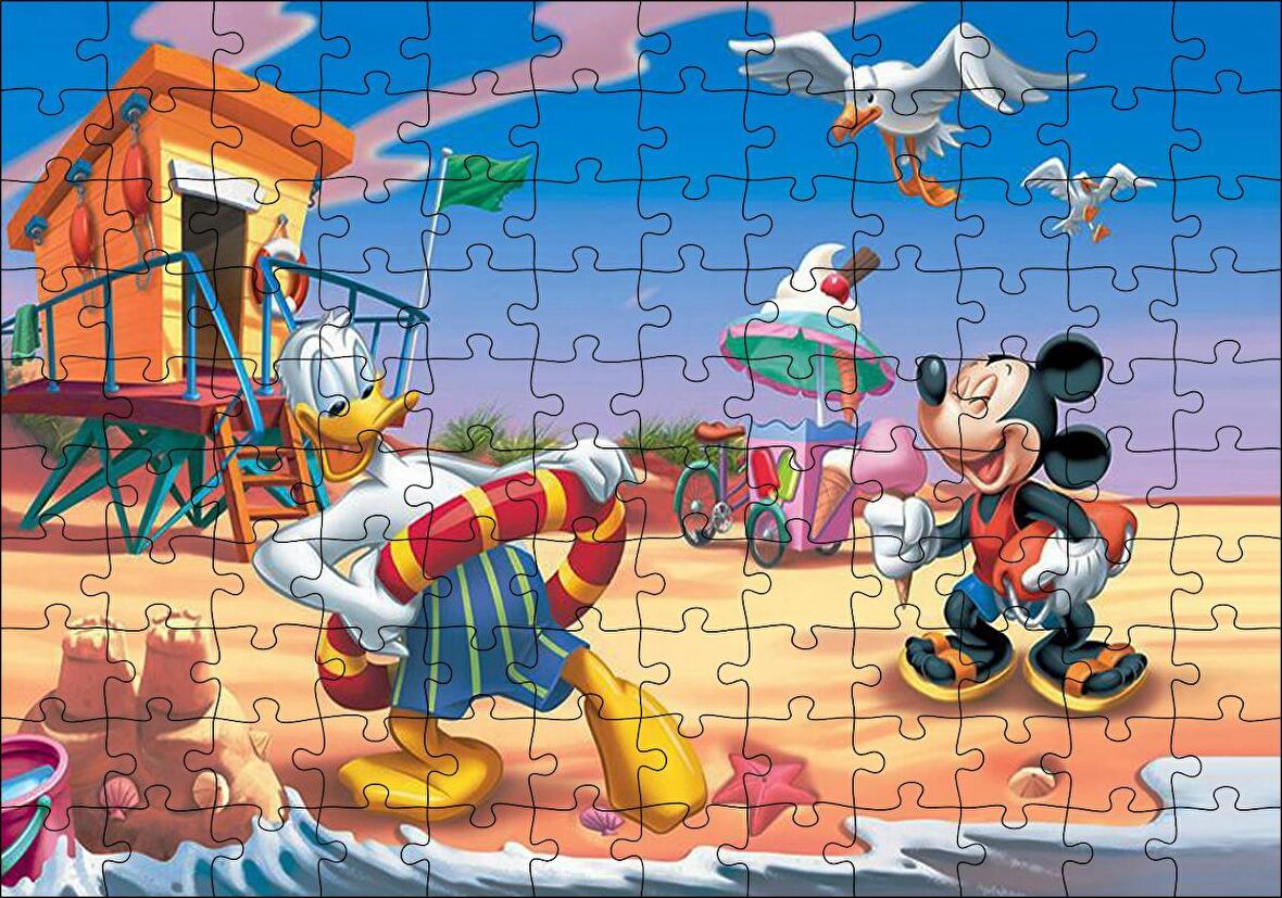 Cakapuzzle Donald Duck Ve Mickey Mouse Yaz Tatili Plaj Puzzle Yapboz MDF Ahşap