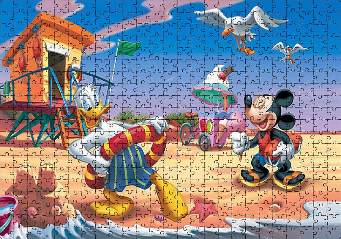 Cakapuzzle Donald Duck Ve Mickey Mouse Yaz Tatili Plaj Puzzle Yapboz MDF Ahşap